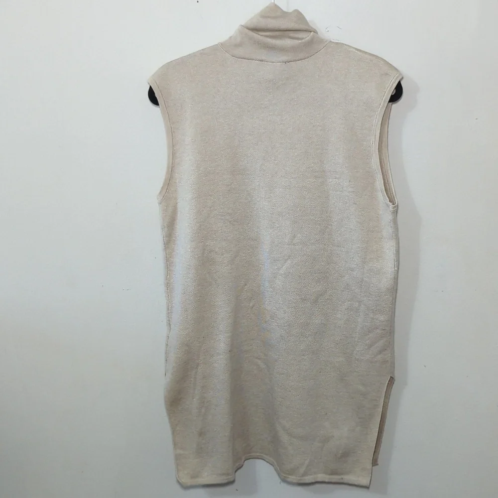Lumiere Merino Wool Blend Tunic Sweater Cream Sleeveless Turtleneck Women Size M
